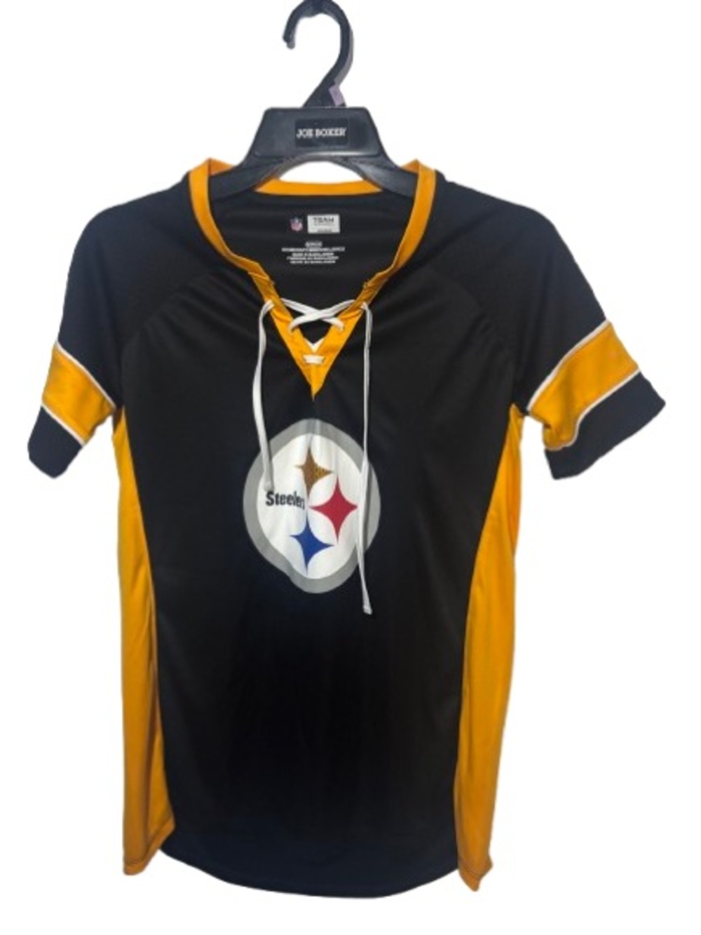 Pittsburgh Steelers women’s lace-up V-neck jersey top Small